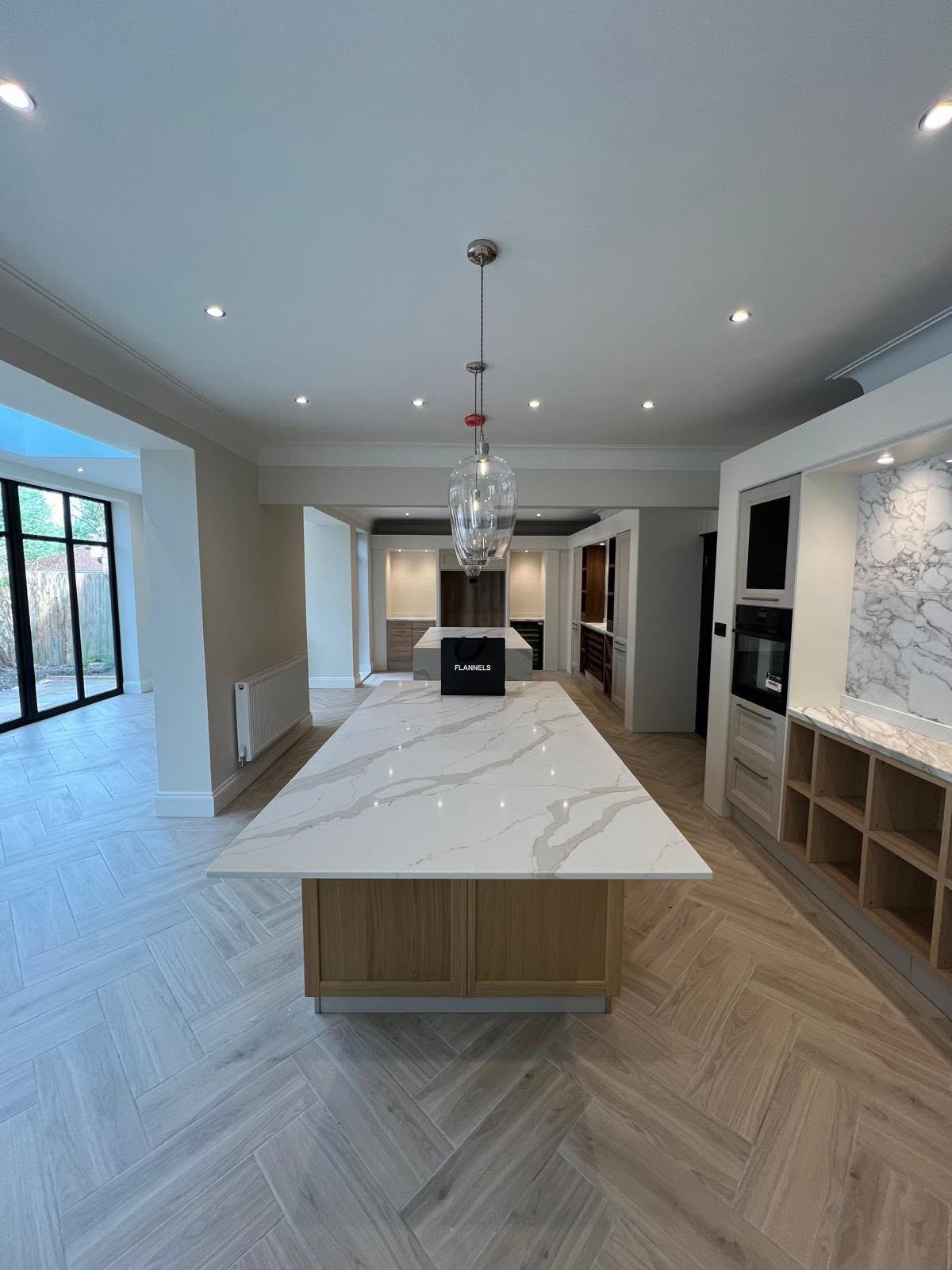 Marble topped kitchen island in the Gosforth kitchen extension